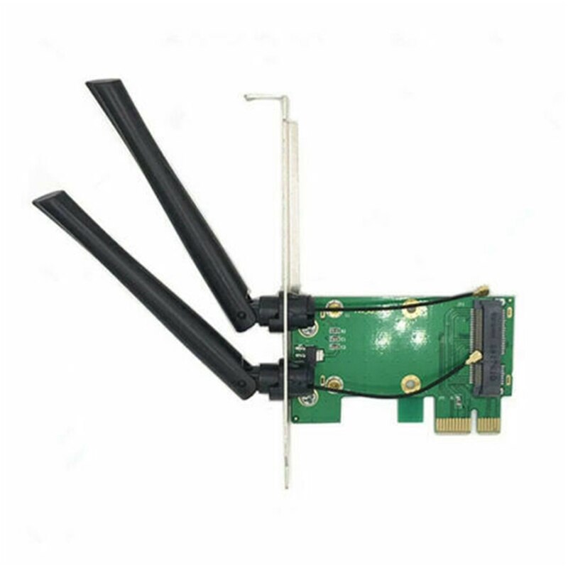 Draadloze Kaart Wifi Mini Pci-E Express Naar Pci-E Adapter Met 2 Antenne Externe Voor Pc