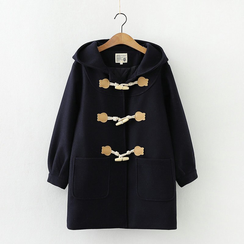 Cappotto di lana con bottoni in corno di orso in stile giapponese donna di media lunghezza 2020 autunno inverno cappotto di capispalla allentato Casual spesso 2010622