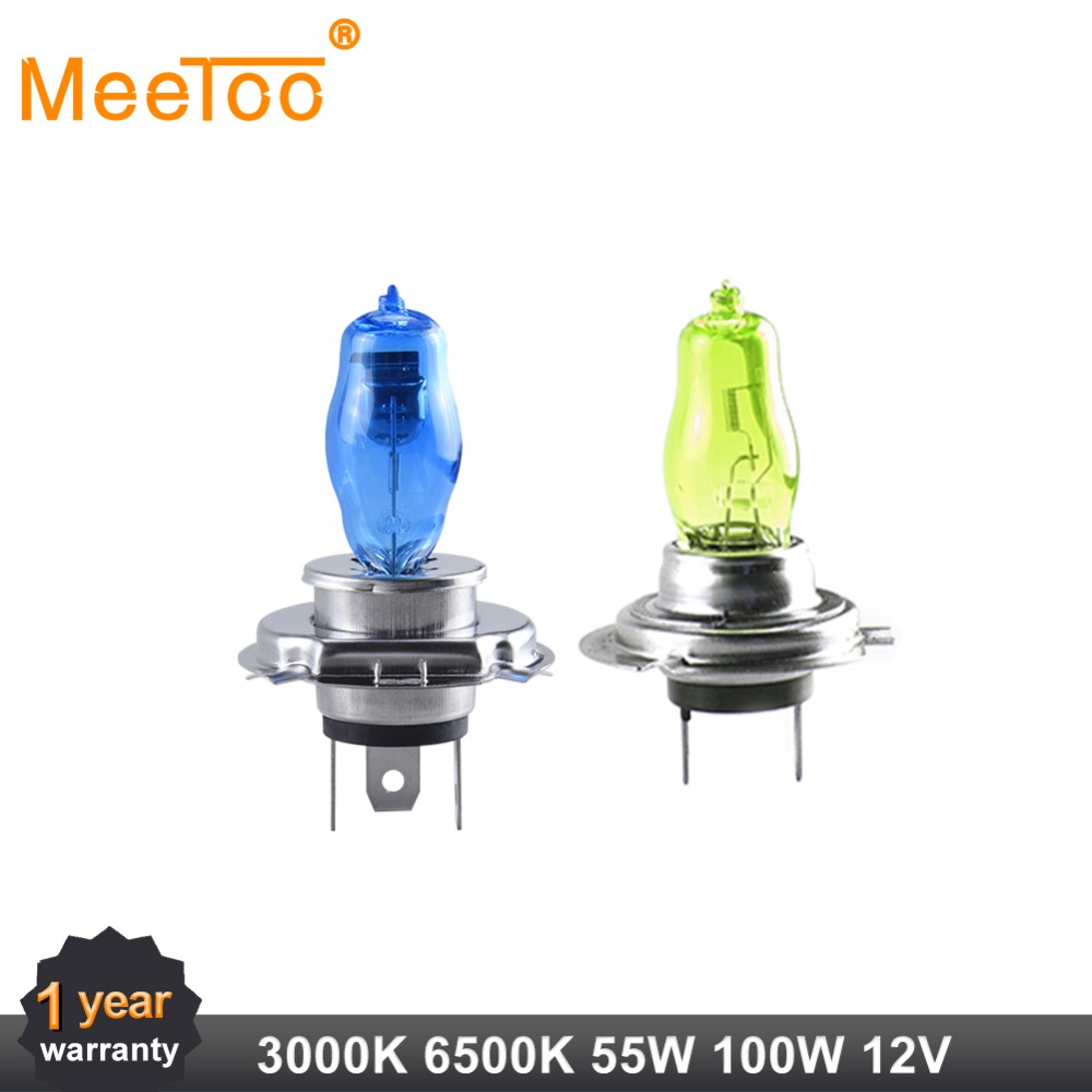 MeeToo 12V 55 W/100 W 6000K 3000K H4 Halogeen Lamp P43T H4 Hoge Dimlicht auto Halogeen Lamp Super Wit Geel Auto Koplamp Lamp