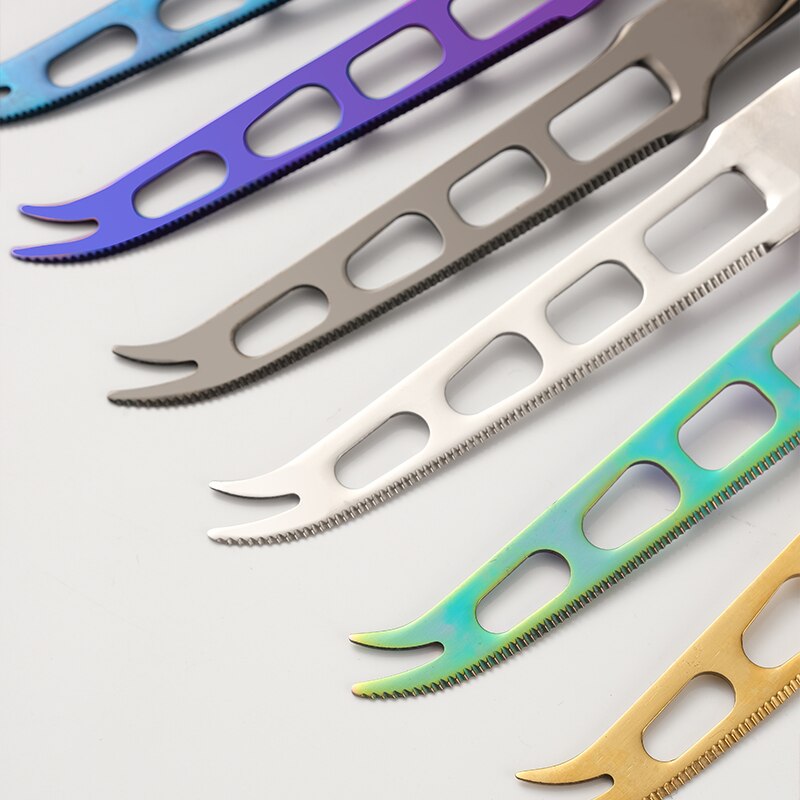 Stainless Steel Cheese Knife With Fork Tip Serrated Cheese Butter Knife Slicer Cutter Cheese Tools Breakfast Bread Jam Spreader