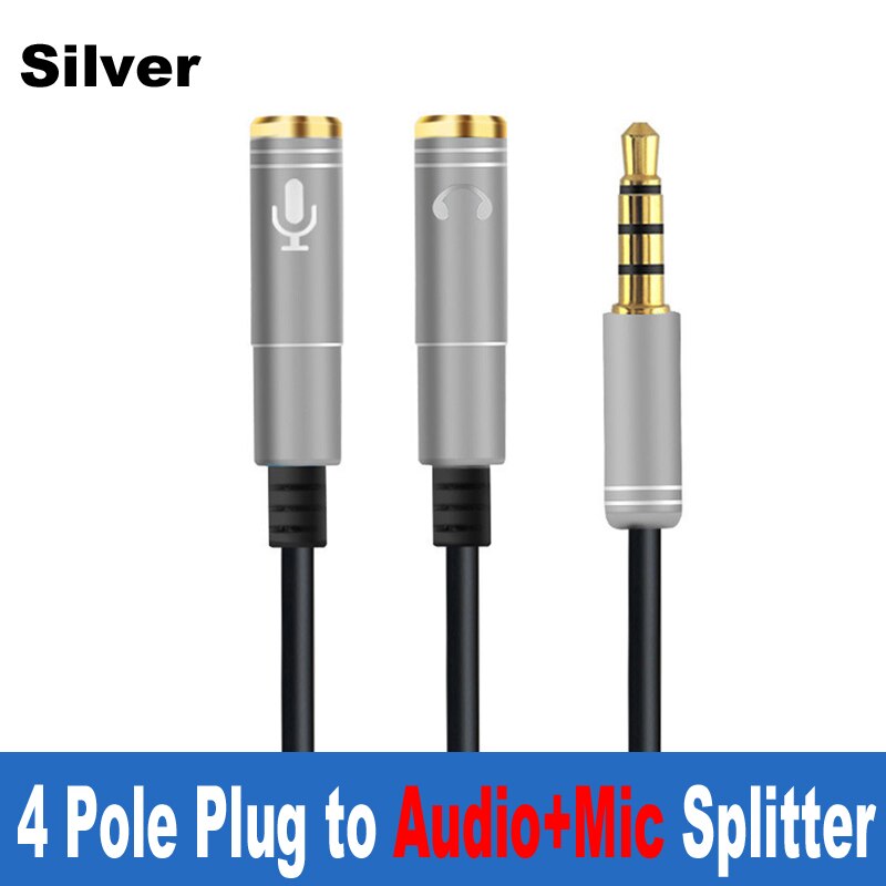 Mini jack 3.5 mikrofon hovedtelefoner y splitter adapter kabel ,3 5 minjack stereo lyd &amp; mic stik  to 4 polet jack hovedtelefon øretelefon: 4 polet splitter-sl