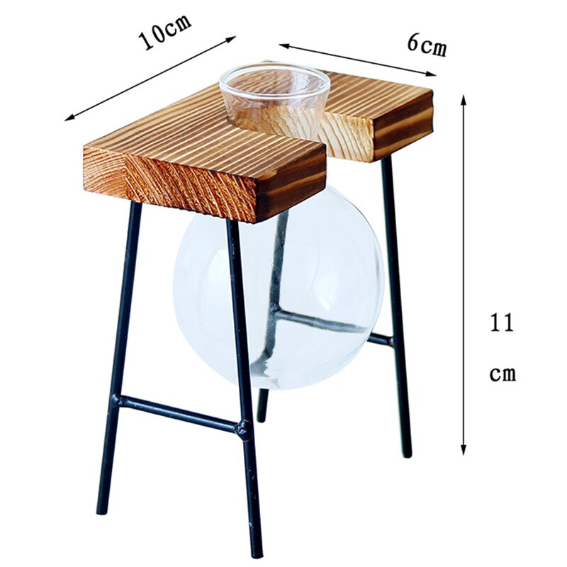 Terrario hidropónico para plantas, florero transparente con marco de madera, decoración de mesa de vidrio, planta de bonsái, decoración de flores: Single bottle