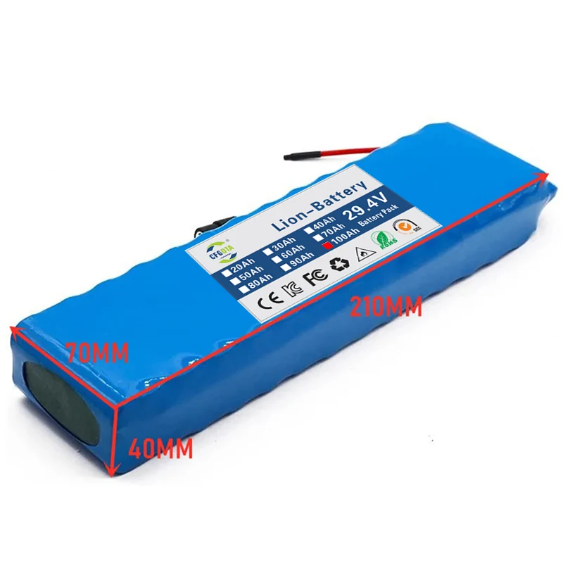 29.4V lithium ion battery pack, 7s3p 29.4V 100000mAh, built-in BMS, suitable for bicycles, motorcycles, electric scooters