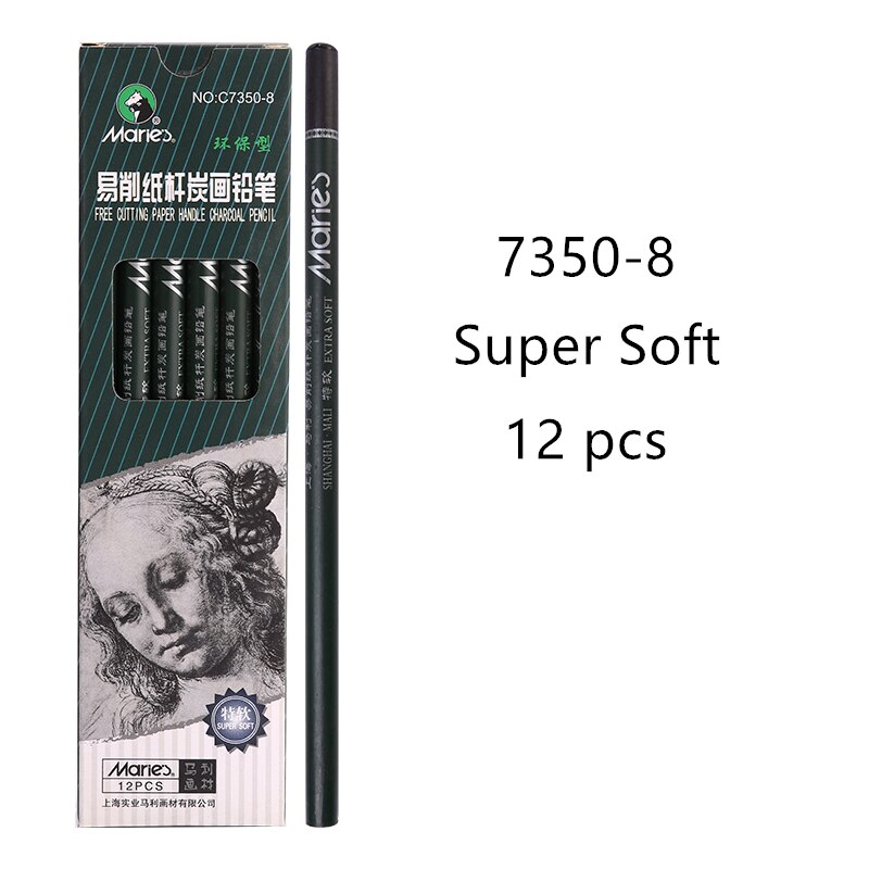 Handel-lápiz de carbón vegetal de fácil corte para estudiantes, 3 uds., suave/súper suave/Neutral, papelería, suministro lápices de arte escolar: 12 pcs Super Soft