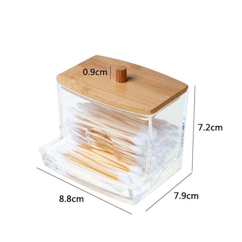 Makeup Cotton Pad Organizer Storage Box For Cotton Swabs Rod Cosmetics Jewelry Bathroom Qtip Container with Bamboo Lid: H