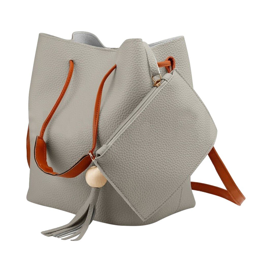 modernos Bolso tipo cubeta para mujer bolso bandolera con borlas de gran capacidad bolso de hombro Retro Simple bolso: Gris