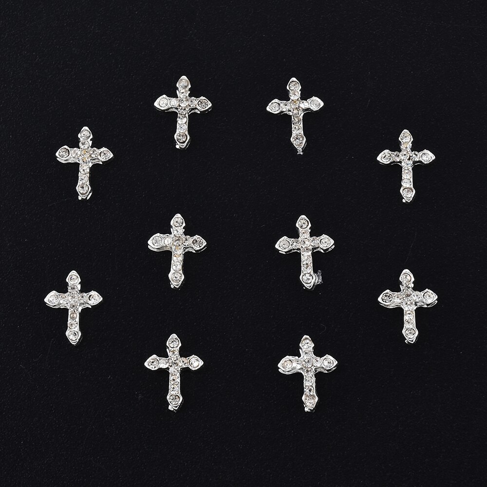 10 Pcs Classic Volledige Glitter Steentjes Cross 3d Nagel Charmes 10 Stks/pak Legering Nail Art Decoraties Nails Gereedschap