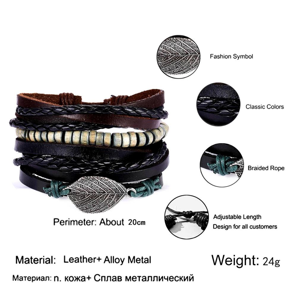 RINHOO skórzane bransoletki Vintage dla mężczyzn bohema wielowarstwowa koraliki Wrap Punk Rope biżuteria prezent na walentynki bransoletki bransoletki