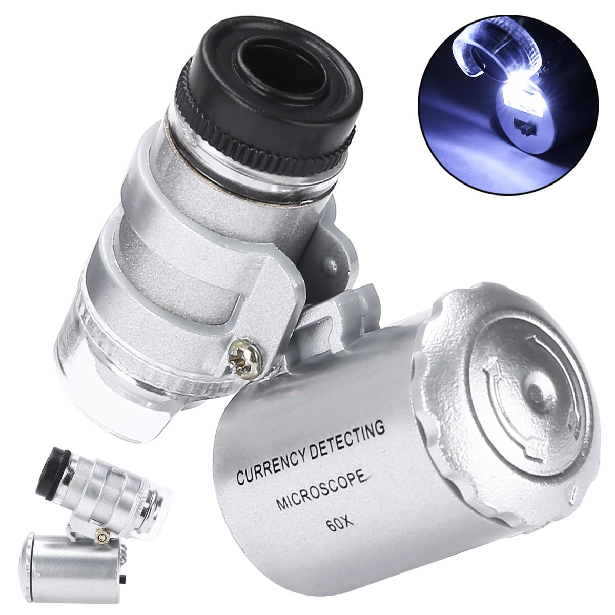 Mini Portable 60x Magnifier Pocket Microscope LED UV Light Lens Jewelery Glass Illuminated Magnifier Jeweller Loupe LED