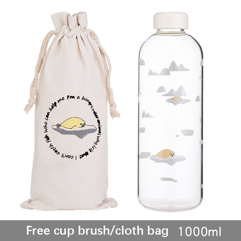 1000ml glazen waterflessen met filter, oceaan walvis zeehond met hoes, sportflessen, kampeerfles, tour drinkgerei borstel: Klein deksel 5