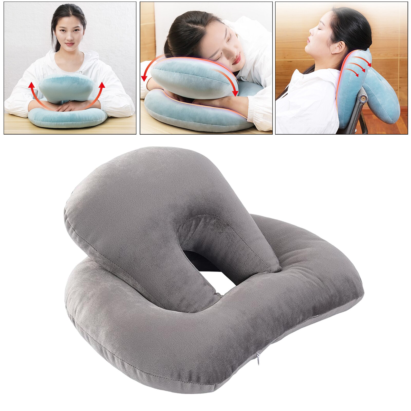 Multi-Functional Octopus Nap Pillow Neck Protector Support for Camping Desk: gray