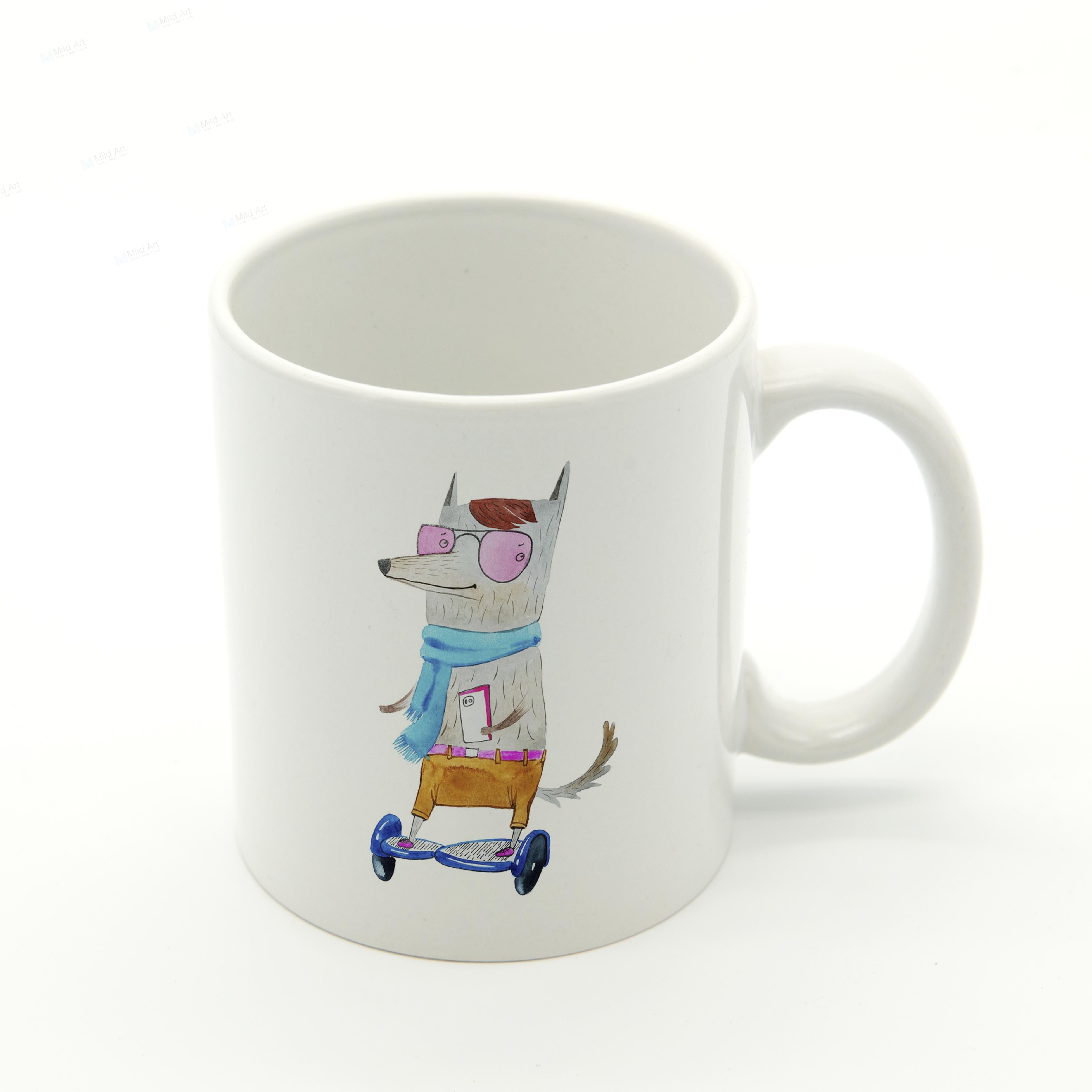 Akvarell kawaii djur giraff räv björn varg kanin kök keramisk vattenkopp söta barn kaffe te ölmuggar set: Varg-mugg / Standard - höger hand