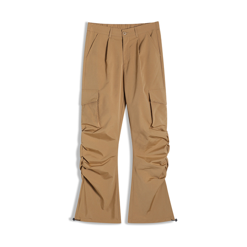 Pantalones acampanados plisados de color caqui para hombre y mujer, peto acampanado de estilo Hip Hop con múltiples bolsillos y cordón, 2022: Asian M / Caqui