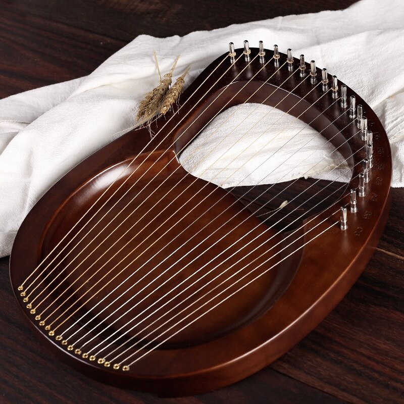 Lyra-klavier, 19- saitiges musikinstrument aus mahagoni, inklusive stimmschlüssel und ersatzsaiten