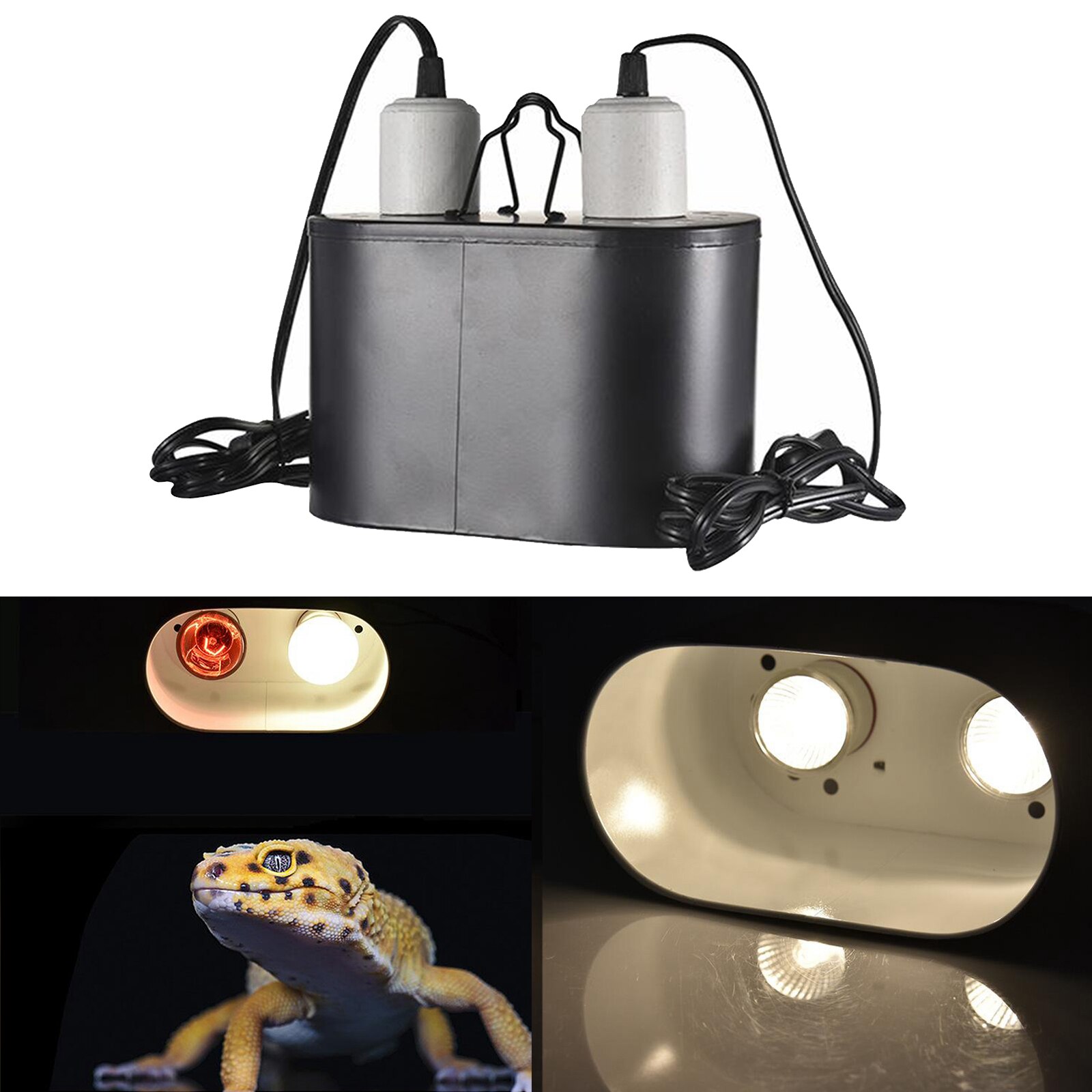 Dual Reptile Light Fixture Base for Reptile Dome UVB Light Daylight Lamp Cap Combo Integration Heat Lighting Lamp Kit