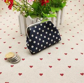 Women Dot Small Coin Purse Clasp Coin Bag Two Metal Button Pocket Coin Pouch Key Credit Card Holder Canvas Fabric: dark blue