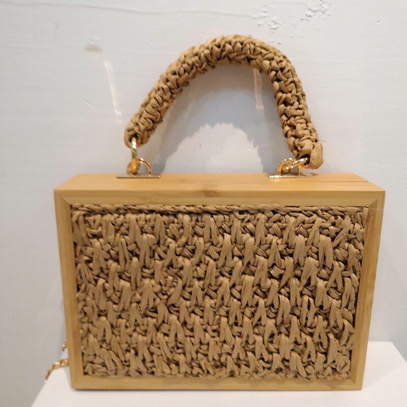 Neue Holz Rahmen Stroh Woven Umweltschutz Papier Seil Quaste Wald Hand Umhängetasche frauen Strand Tasche