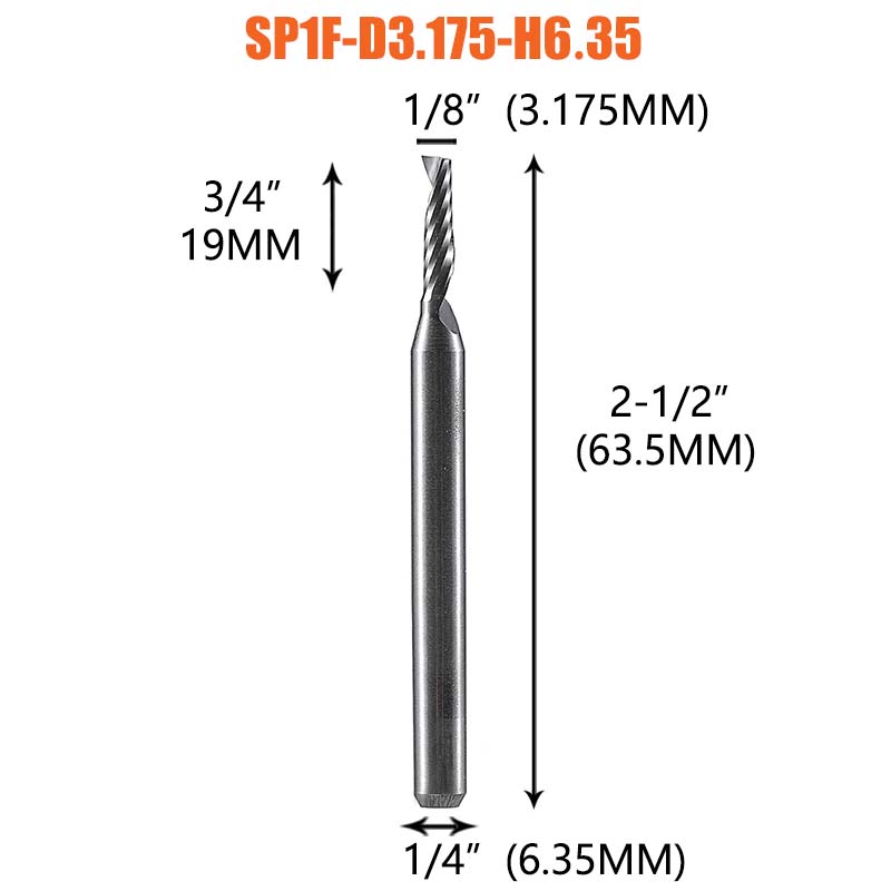 Dreanique 1pc Single Flute Spiral End Mill 1/8 1/4Inch Shank CNC Carbide Aluminum Inch Size Cutter for woodworking Acrylic ACM: 10mm