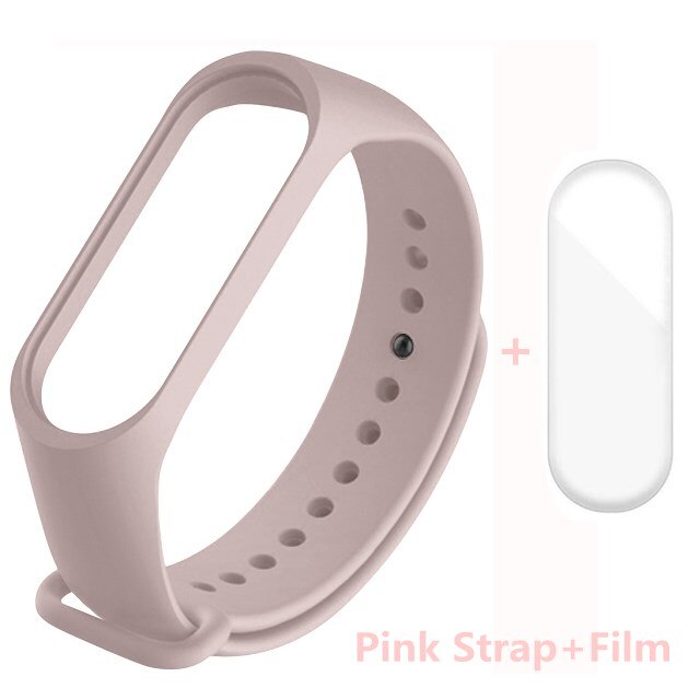 Strap For Xiaomi Mi Band 4 Strap Band 4 Wristband Strap Pink Wine Red Silicone Bracelet Xiomi Miband 4 3 Band4 Protector Film: Pink With Film / For Miband 3
