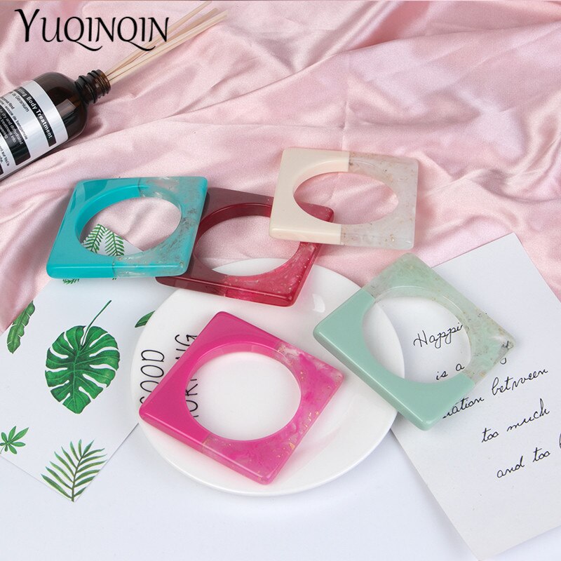 Pulseira vintage de resina, bracelete quadrado para mulheres, joias da moda, acrílico, geométrica, grande, para festa, pulseira para meninas
