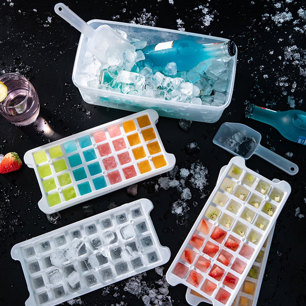 BPA Free Silicone Ice Cream Mold Sets For Kids DIY Ice Molds For Whiskey Cocktails Rectangle Ice Cube Tray Storage Container Lid
