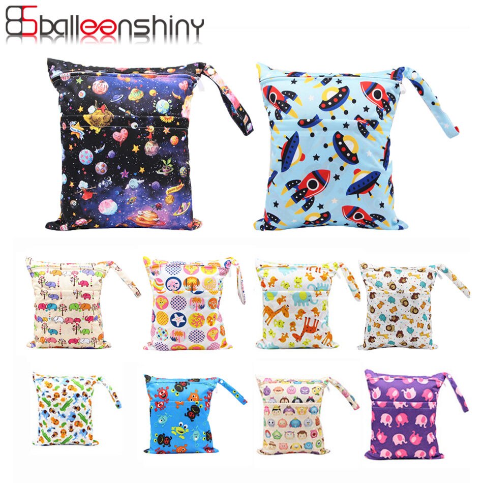 Balleenshiny nass trocken Tasche Mit Zwei Für Baby Windeln Windeln Wasserdicht Wiederverwendbare 36cm x 30cm Baby Windel tasche Veranstalter