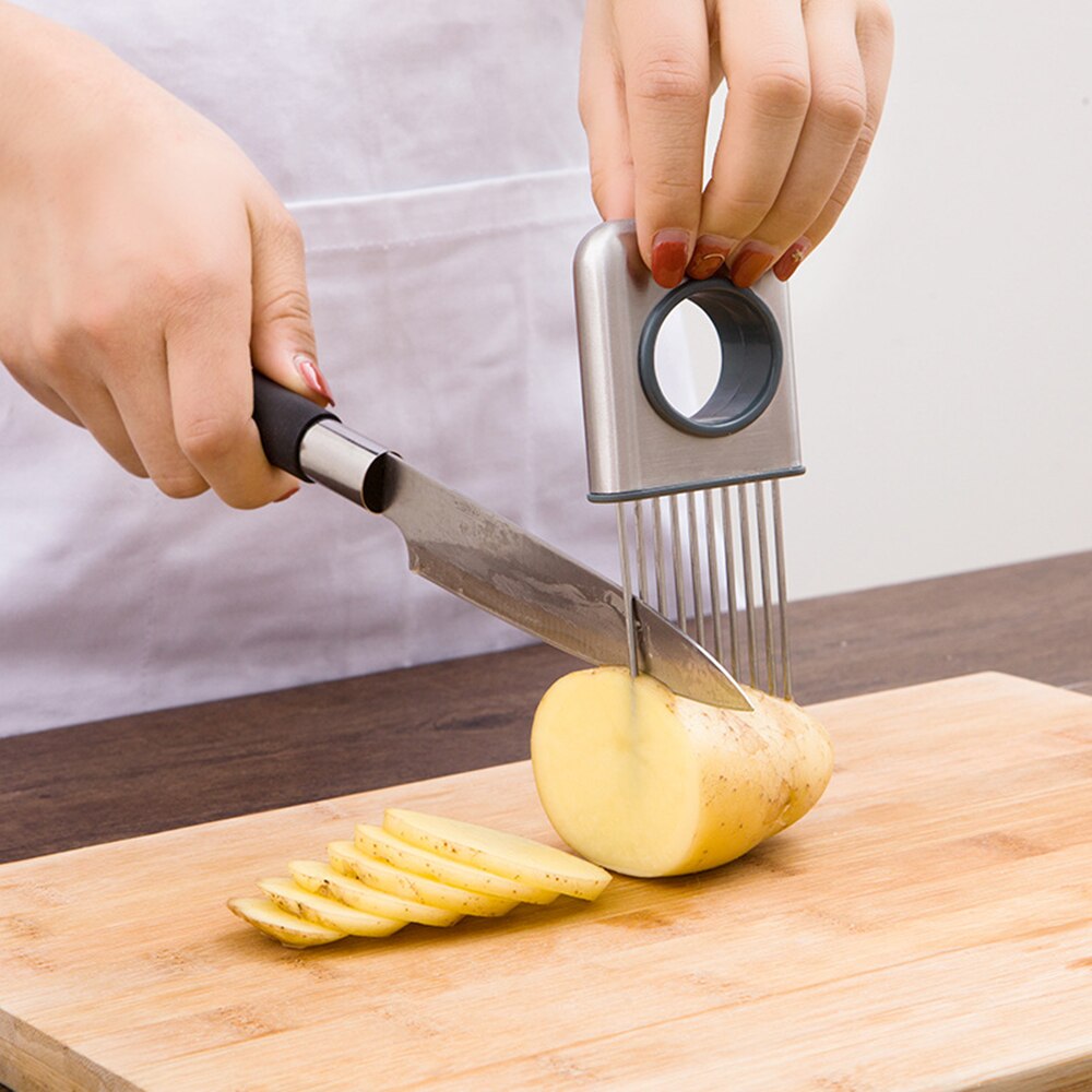 Rvs groente snijden assistent anti-slip anti-kras hand gesneden aardappel houder steak jack ui vork vlees dennennaald