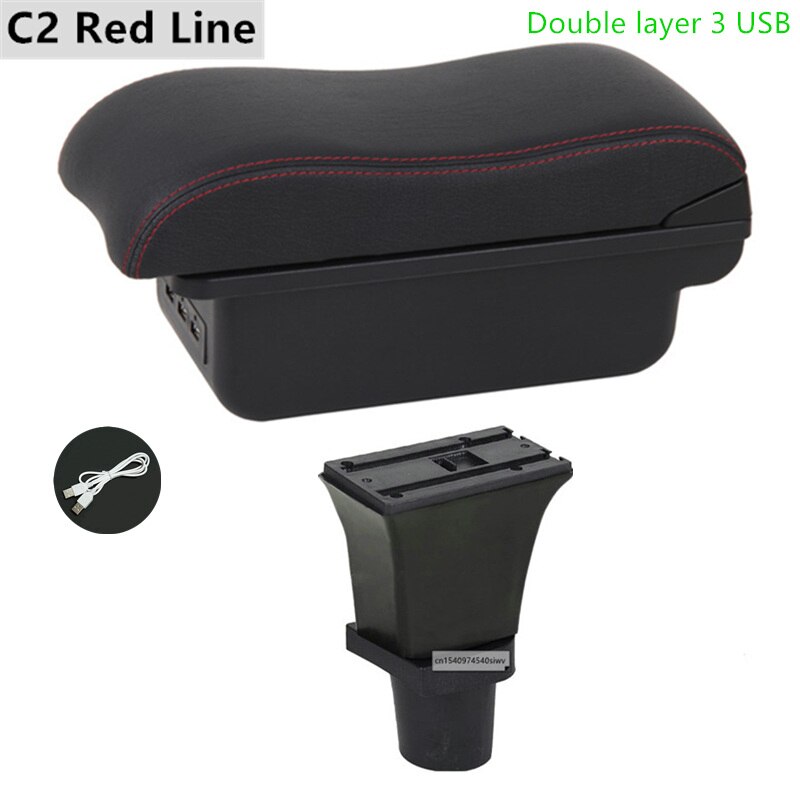 Car Armrest Box for Citroen C1 Special Retrofit Parts Center Storage Box with USB LED Light Accessories: C2 Red Line