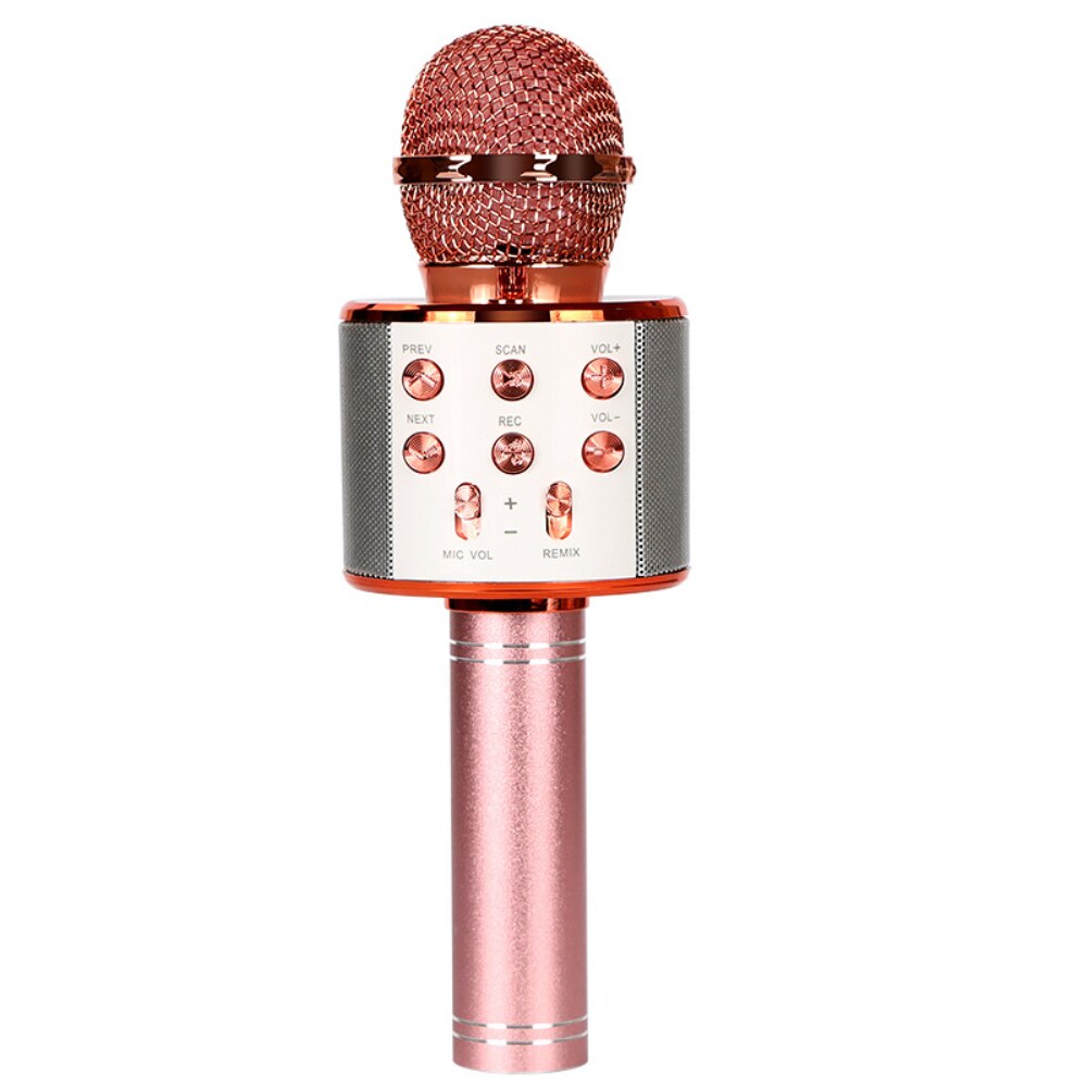 WS858 Bluetooth Karaoke Wireless Microphone Speaker Handheld Condenser Microphone Player Singing Recorder Mic LED: Rose Gold