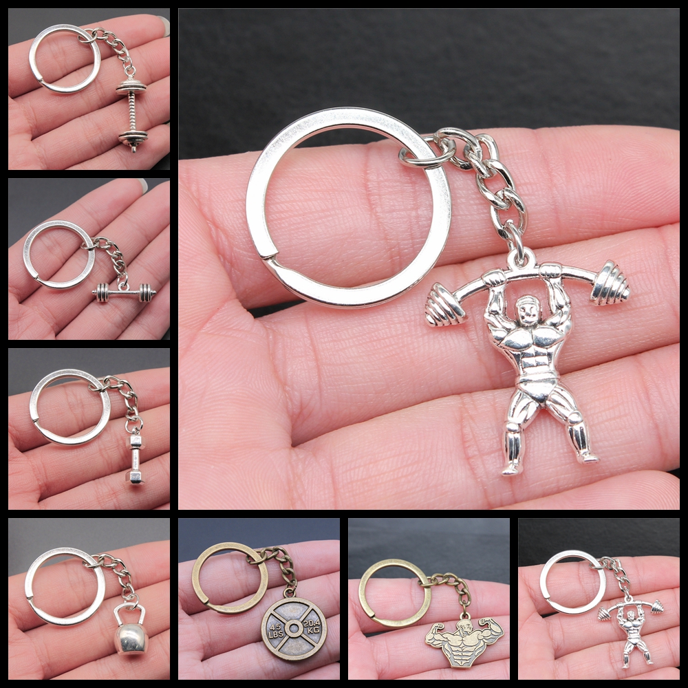 Fitness Weightlifting Weight Film Pendant Keyring Women Men Keychain DIY Metal Holder Chain Party