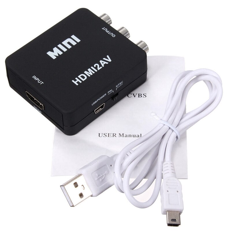 Hdmi-signaali analogiseen signaaliin usb-virtalähde mini-hdmi-rca-komposiittivideo- tai av-sovittimella