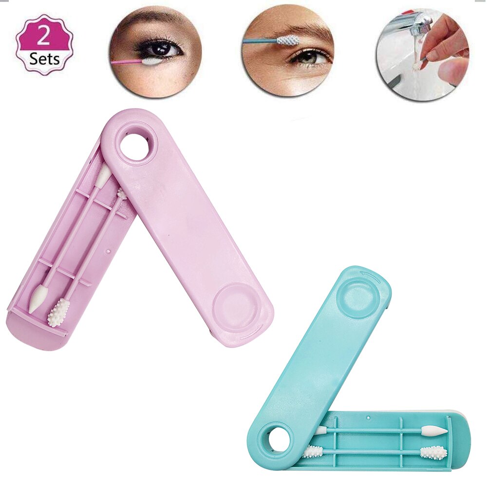 Cotonete de algodão reusável cotonetes de silicone cosméticos cotonetes varas de reciclagem de duas cabeças para limpeza de maquiagem 2 pçs/caixa