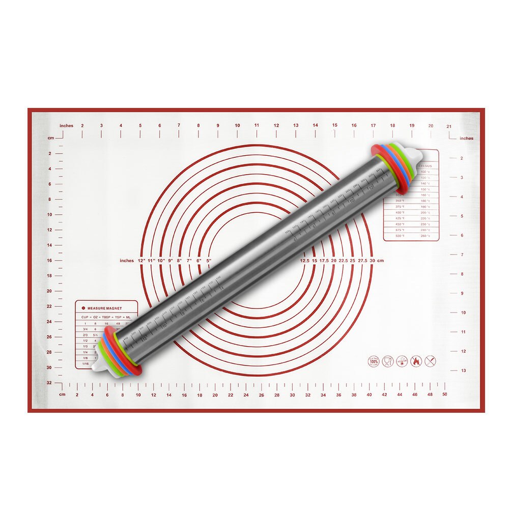 Verstelbare Deegroller Deeg Mat Deeg Roller Rvs Fondant Cake Tool Deeg Roller 4 Verwijderbare Ring Voor Pizza: Red Rolling Pin