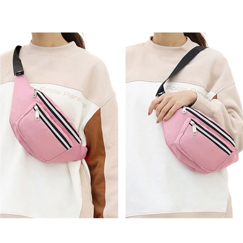 Unisex nylon heuptas mobiele telefoonhouder portemonnee dubbele rits borst handtas