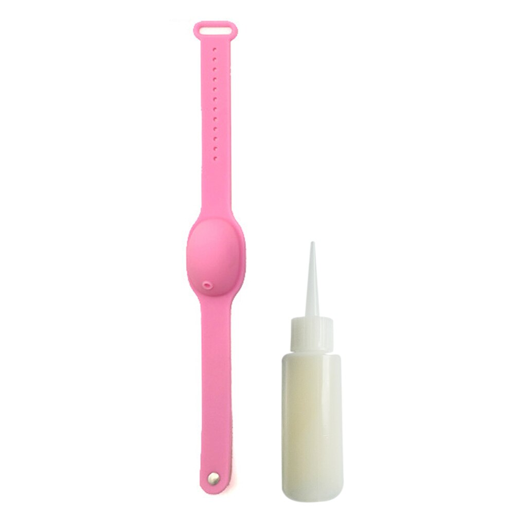 Silicone Bracelet Wristband Hand Soap Dispenser Band Squeeze Bottle Care Watch Disinfect Wristband Hand Sanitizer: Pink