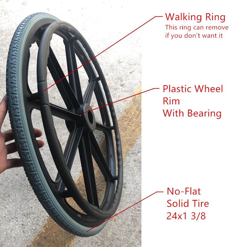 Jaycreer 24 "22" Pneumatische Platte Gratis Composiet Rolstoel Wiel Met Hoepel: Default Title