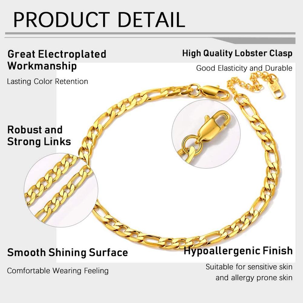 U7 Gold Anklet Stainless Steel Chain Anklets Summer Beach Jewelry for Men Women 25-30cm Long A336