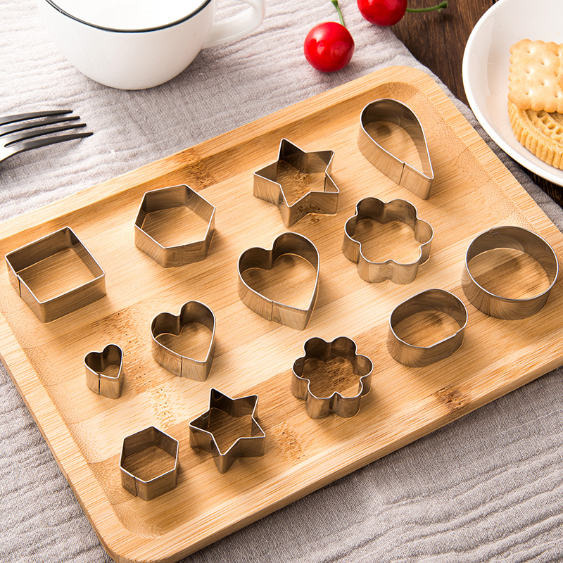 30 Stuks Geometrische Vorm Cookie Cutters Rvs Vierkante Ronde Ovale Hart Groente Cuting Mallen Biscuit Cutter Set