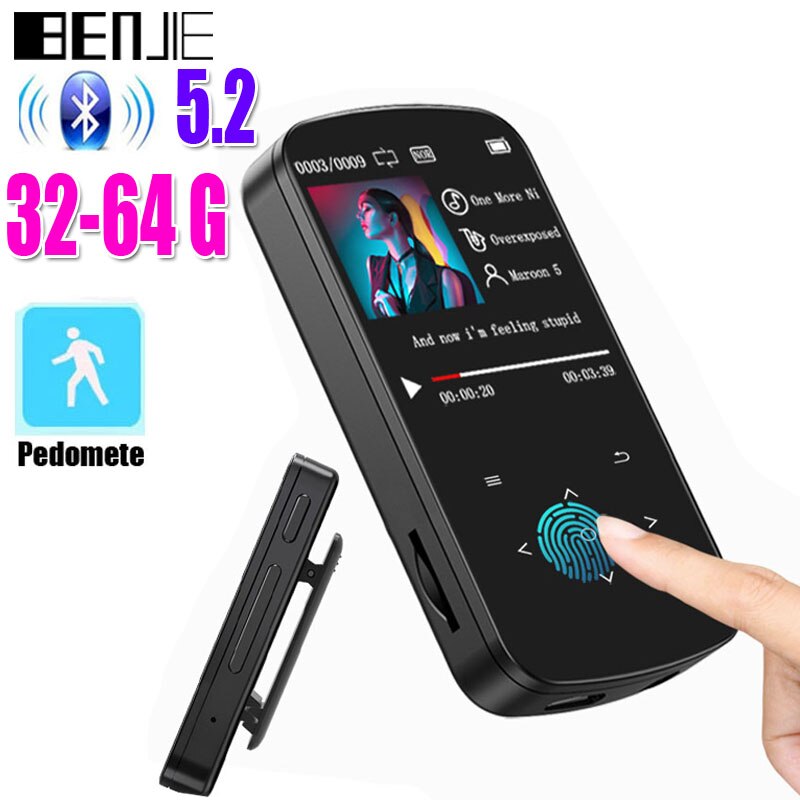 Lettore mp3 bluetooth con Touch Screen, lettore musicale portatile con contapassi, Radio FM, bluetooth stereo mini versione