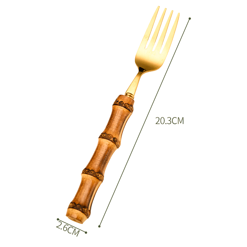 Besteck Set Mit Bambus Griff, Mit Steak Messer Geschirr, Gold Edelstahl Besteck Besteck, enthält Gabeln Löffel Messer: Dinner fork