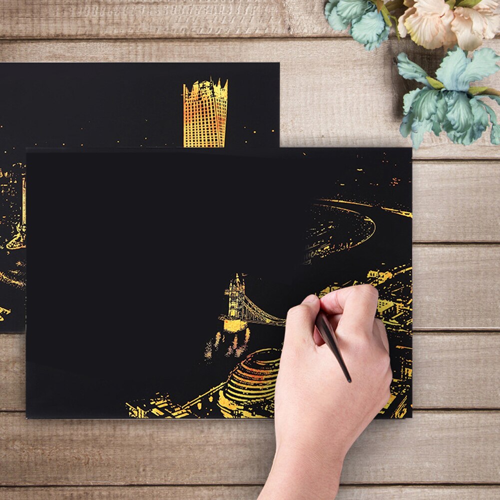 DIY Gradient Color Scratch Art Doodle Scraping Painting Educational Drawing Toys Magic Painting Stick Set Toys