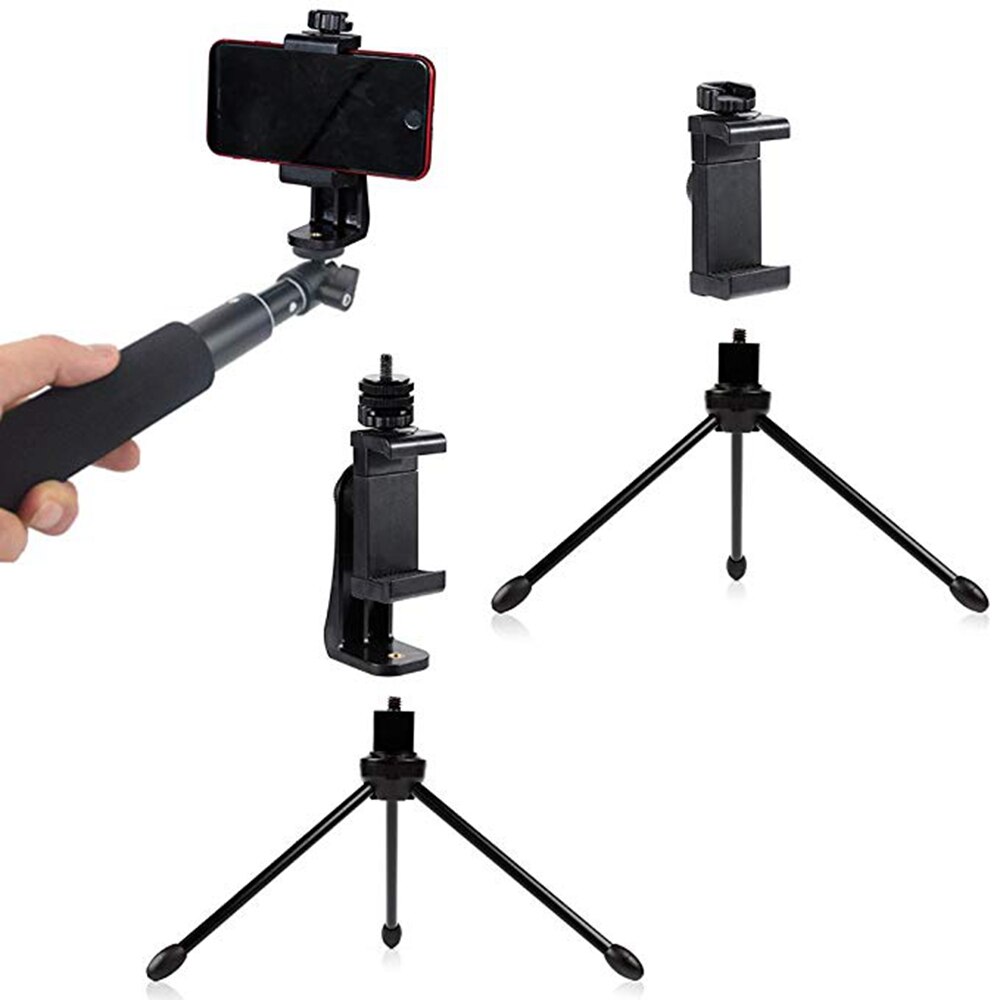 360 Rotatable Mobile PhoneTripod Mount Bracket Holder Adapter Clip Vertical Adjustable Clamp Stand for Iphone Xiaomi Samsung