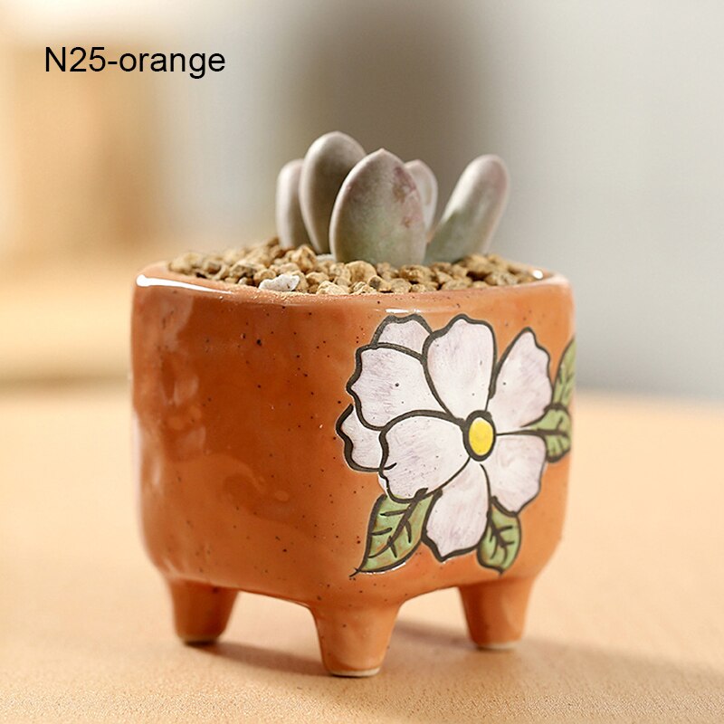 Sukkulenter blomsterpotte haven blomsterpotte keramisk urtepotte blomsterpotte udendørs have saftige kaktus plantning beholder hjem decora: N25 orange