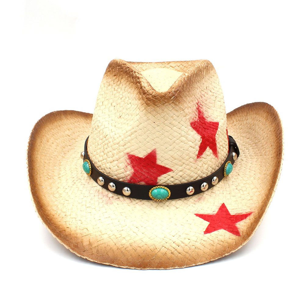 Kvinder western cowboyhat med kvastbånd stjerne dame sombrero hombre cowgirl jazz caps størrelse 58cm: C1 hætter