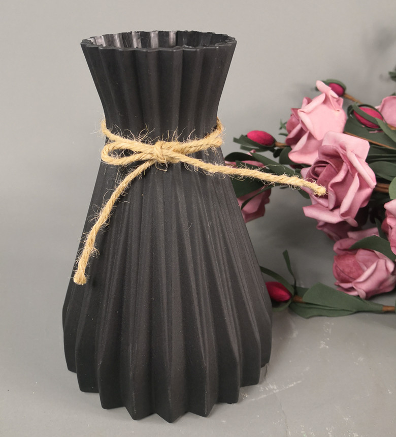Jarrón de plástico de mimbre de imitación blanco con flores de cintura, jarrón para decoración de sala de estar: Black