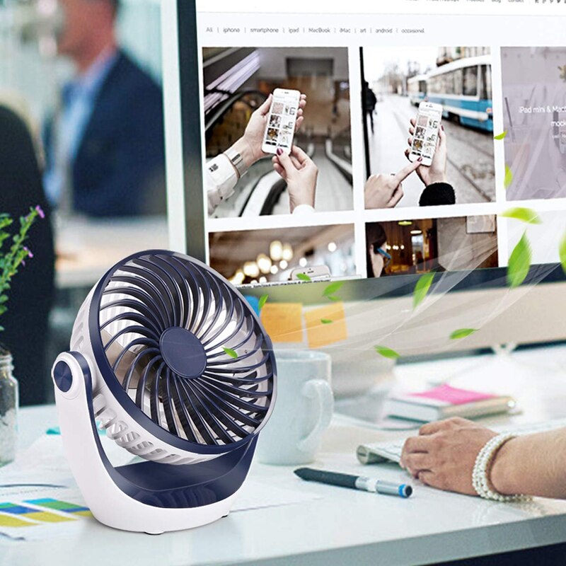 USB-bureauventilator met 5 snelheden, oplaadbare draagbare koelventilator, sterke luchtstroom, stille werking, 90° draaibare kop voor thuiskantoor, slaapkamer