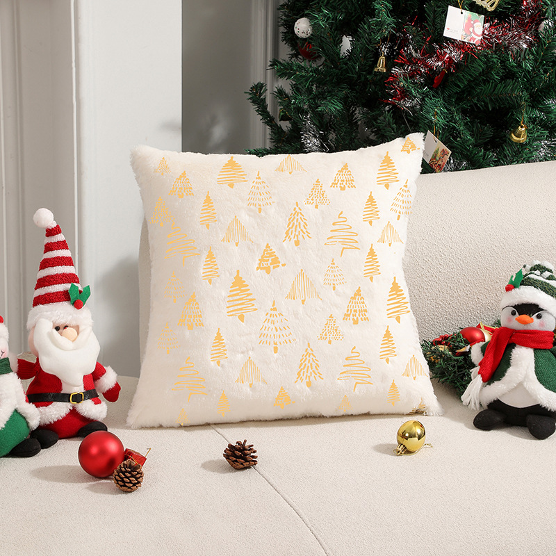 Housse de Coussin Noël Impression Feuille - 45x45cm - Taie d'oreiller Coton Doux - Style Jacquard pour Canapé