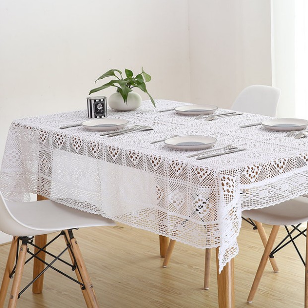 Bomuld strikket blonde dug shabby chic vintage hæklet dug håndlavet bomuld blonde bordplade: Hvid / 60*60cm
