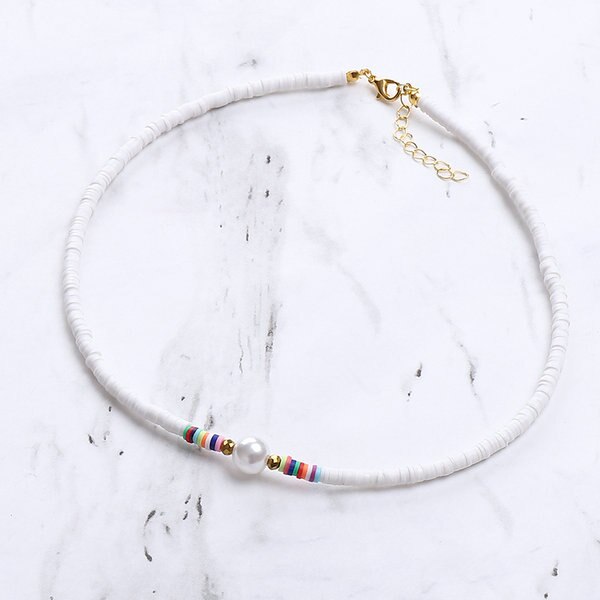 G. YCX Nuevos Bohemios, collares de Gargantilla Heishi con cuentas de vinilo africanas, collar de Vsco chica Lucite, joyería de playa de verano: white
