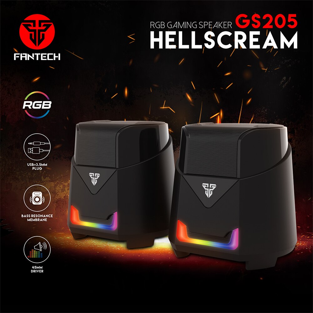 Fantech  gs205 computerluidsprekers met bedrade subwoofer, stereogeluid, full-range , 3.5mm draagbare rgb-luidsprekers voor laptop, desktop, pc en tv.